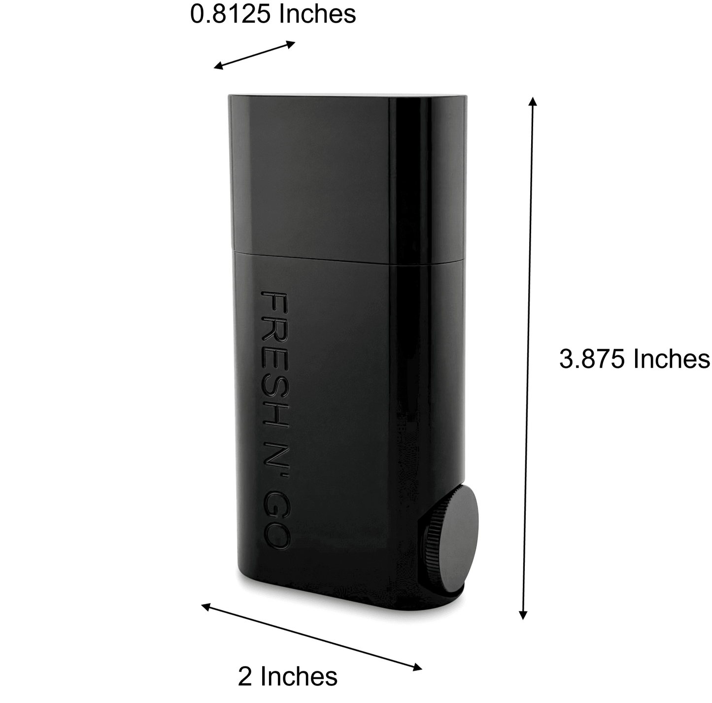 Compact black toothbrush kit with product dimensions for travel