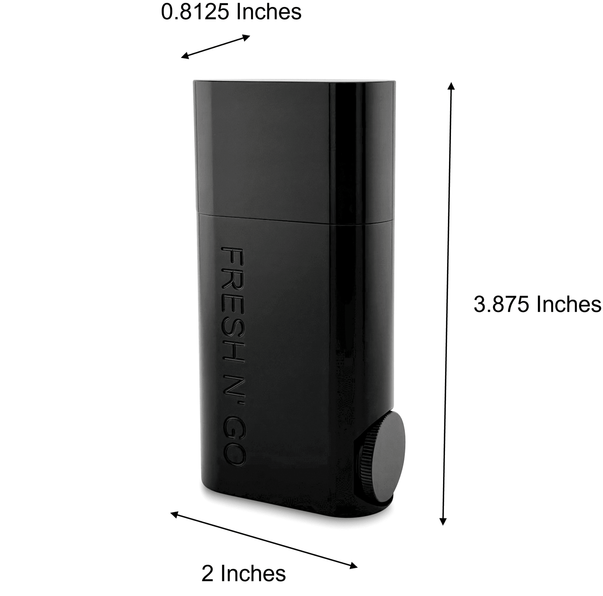 Compact black toothbrush kit with product dimensions for travel