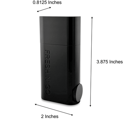 Compact black toothbrush kit with product dimensions for travel